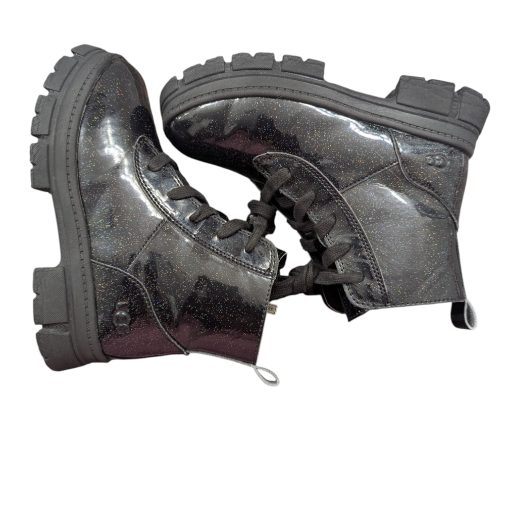 UGG | Kids Ashton Lace Up And Side Zipper |Black SparkleBoots | Sz 9/10 Toddler - Picture 4 of 10